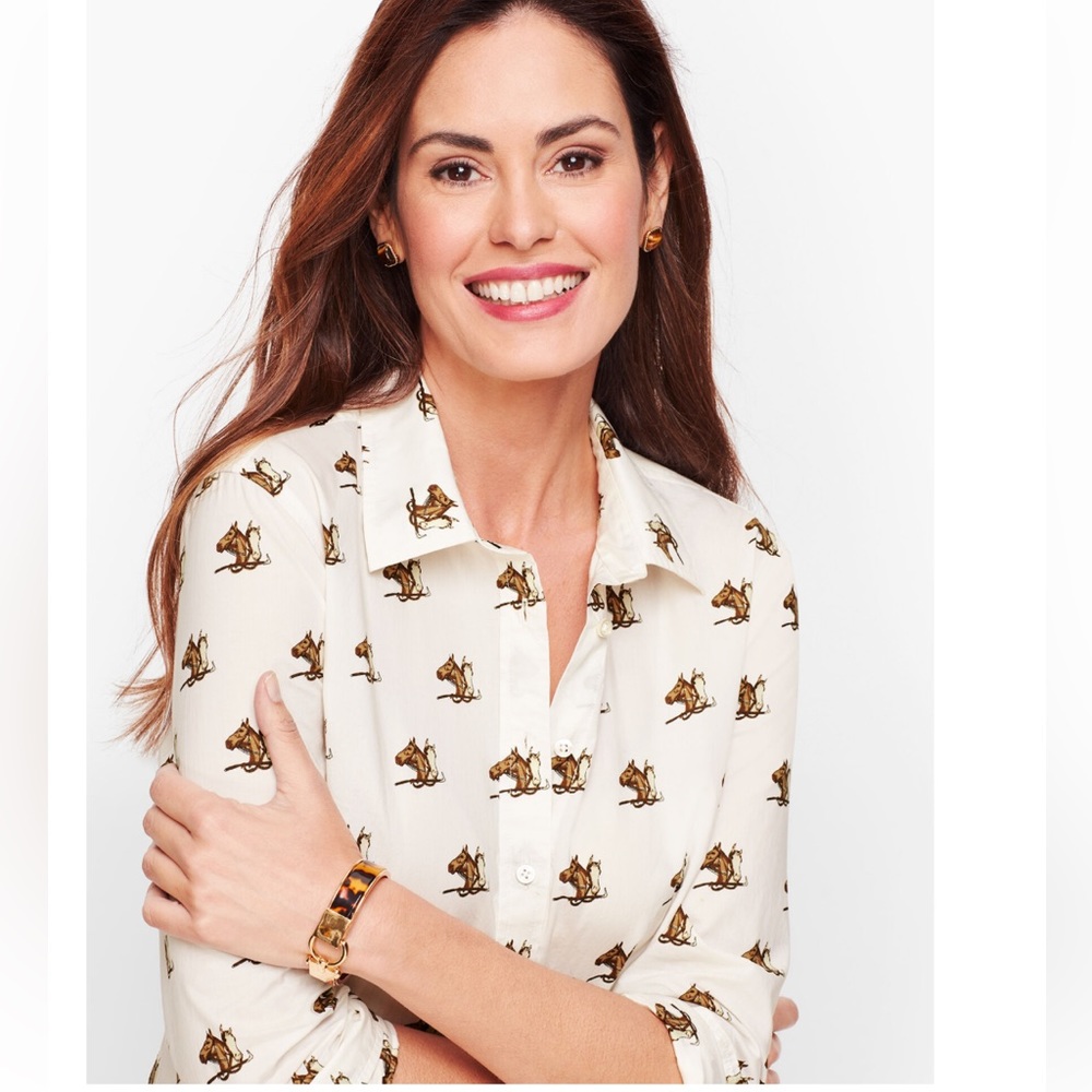Talbots women’s button down horse head equestrian shirt size MEDIUM